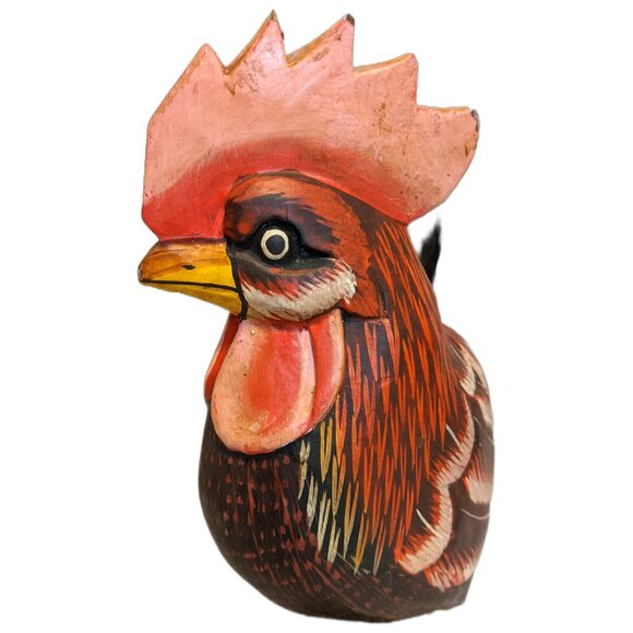 Vintage Hand Carved Rooster Wooden Folk Art Decor Kitchen Farmhouse Rustic - Picture 5 of 9